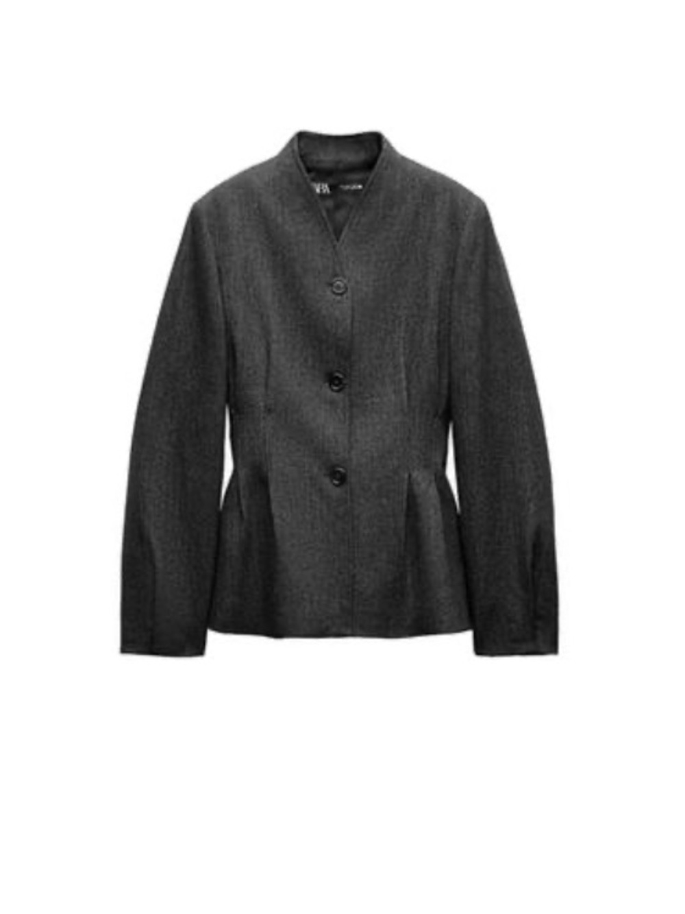 Zara Women Wool Hourglass Blazer Dark Gray High Neck Button Long Sleeve
